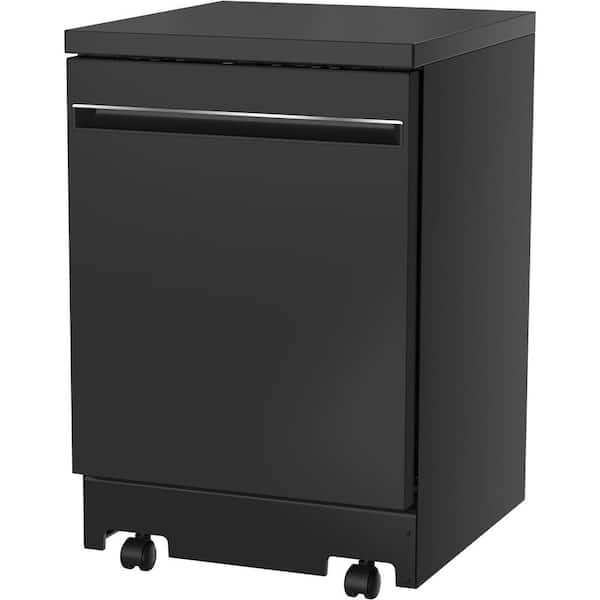 GE 24 in. Top Control Portable Black Dishwasher with Stainless 