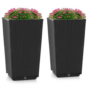 22.5 in. Tall Black Plastic Outdoor Wicker Flower Pot Planters with Drainage Hole (2-Pieces)