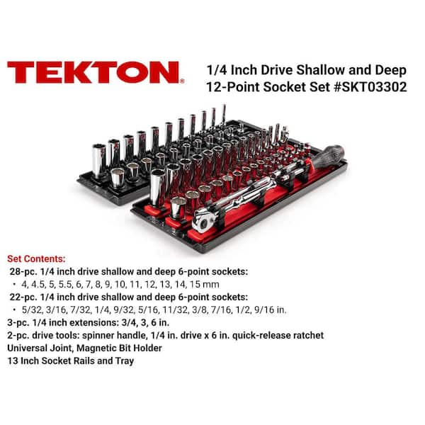 1/4 in. Drive 12-Point Socket and Ratchet Set with Rails (5/32 in.-9/16 in., 4 mm-15 mm) (57-Piece)