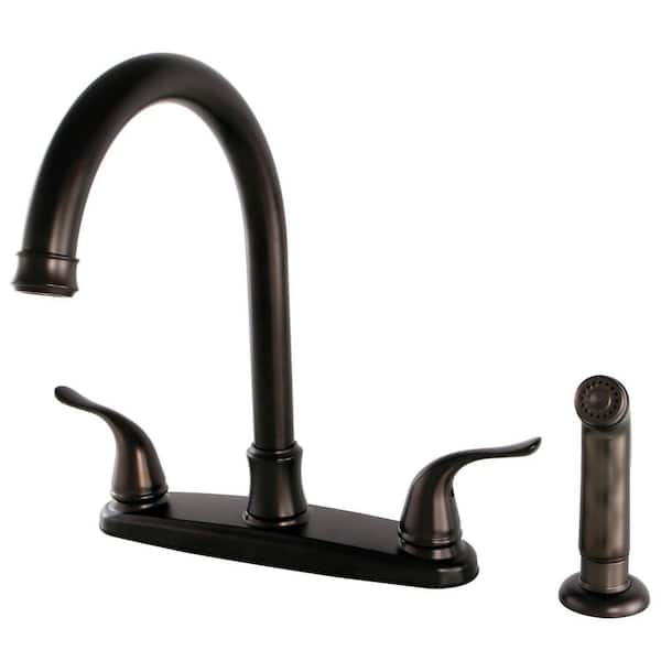 Kingston Brass Yosemite 2-Handle Deck Mount Centerset Kitchen Faucets with Side Sprayer in Oil Rubbed Bronze
