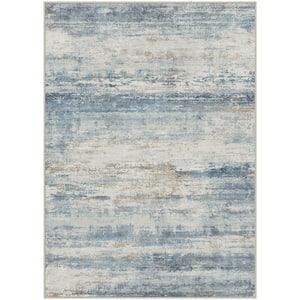 HaiiMeid Sunset Over Sea Blue/Gold 8 ft. x 10 ft. Washable Modern