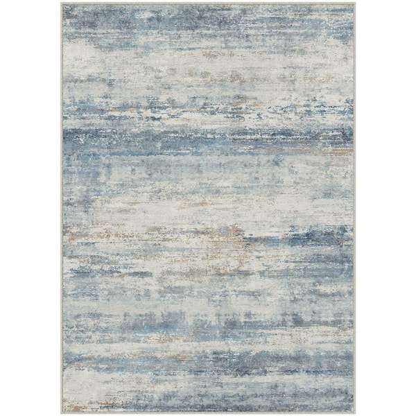 Sunset Over Sea Blue/Gold 8 ft. x 10 ft. Washable Modern Abstract Area Rug