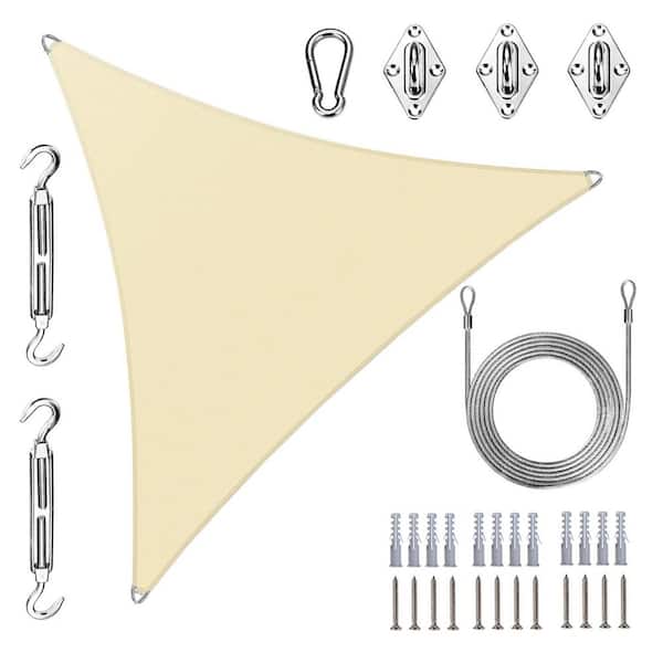 AMGO Pro Ring 18 ft. x 18 ft. x 18 ft. Triangle Sun Shade Sail with Hardware Kit and Rope-Beige