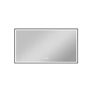 55 in. W x 30 in. H Rectangular Framed Anti-Fog Dimmable Wall Mounted LED Bathroom Vanity Mirror in Black