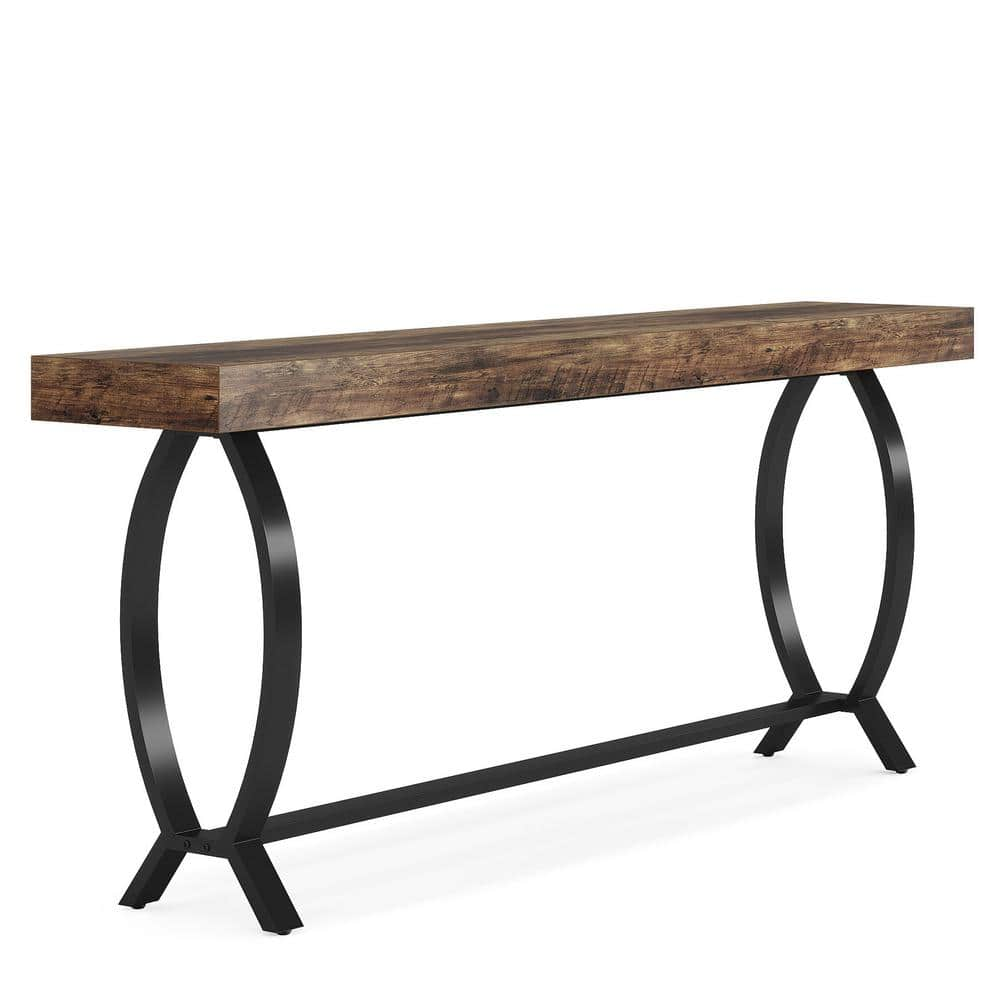 BYBLIGHT Turrella 116.14 In. Brown Rectangle Wood Console Table With ...