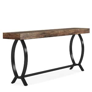 Turrella 116.14 in. Brown Rectangle Wood Console Table with Metal Legs