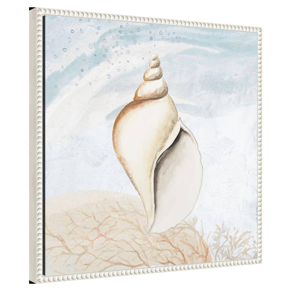 Beaded White Conch Shell Nautical Framed Canvas Art