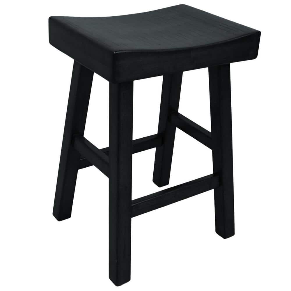 Antique Black Wood Saddle Style Backless Counter Stool 28"