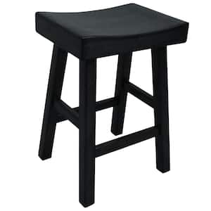 25 in. Black Backless Wood Bar Chair with Wood Seat