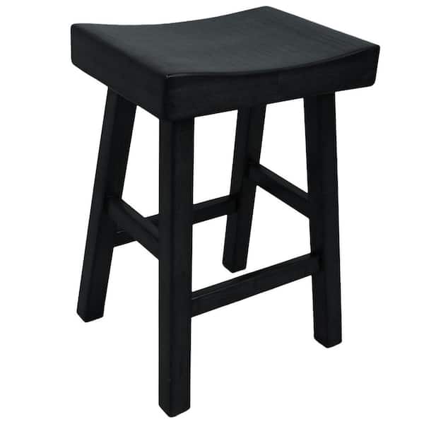 HomeRoots 25 in. Black Backless Wood Bar Chair with Wood Seat