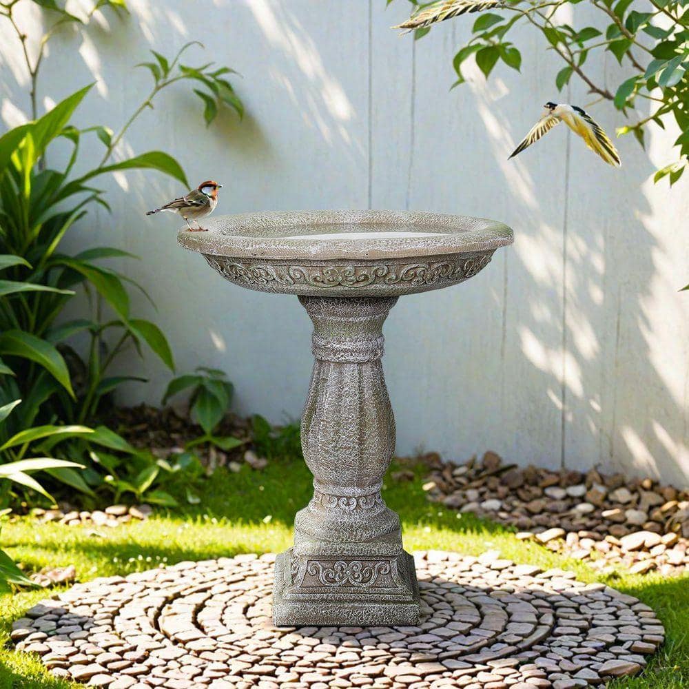 Watnature 23.8 in. Cement Outdoor Bird Bath Fibre Reinforced Concrete ...