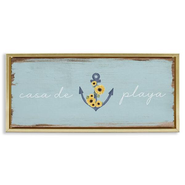 Stupell Industries Beach House with Anchor by Lil' Rue Gold Floater Frame Nature Graphic Art Print 14 in. x 31 in.