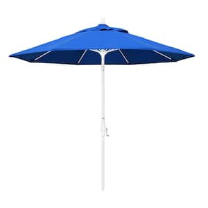 9 ft. Fiberglass Market Collar Tilt M White Patio Umbrella in Royal Blue Olefin