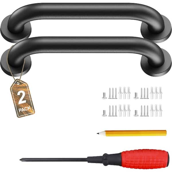 12 in. Matte Black 304-Stainless Steel Safety Grab Bar for Stairs Garage Basement Bathroom Porch Steps 2-Pack