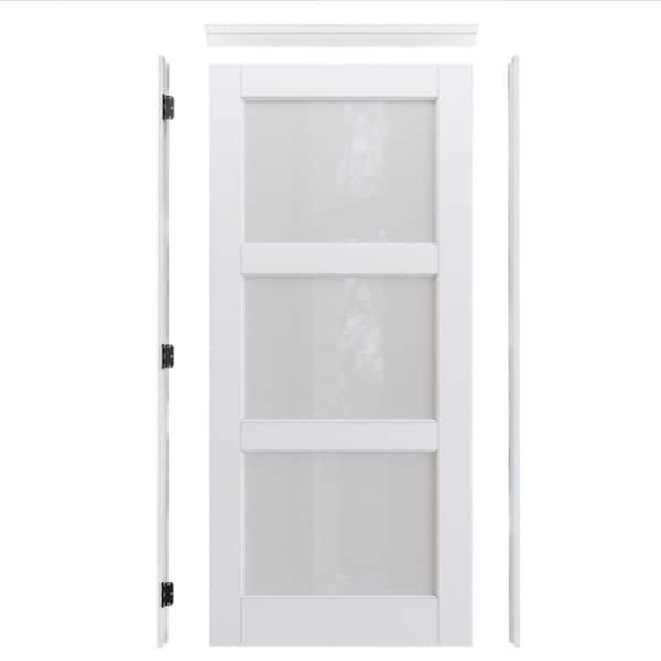 ARK DESIGN 36 in. x 80 in. 3-Lite Frosted Glass RH White Solid Core MDF Single Interior Door w/ Quick Assemble Jamb Kit