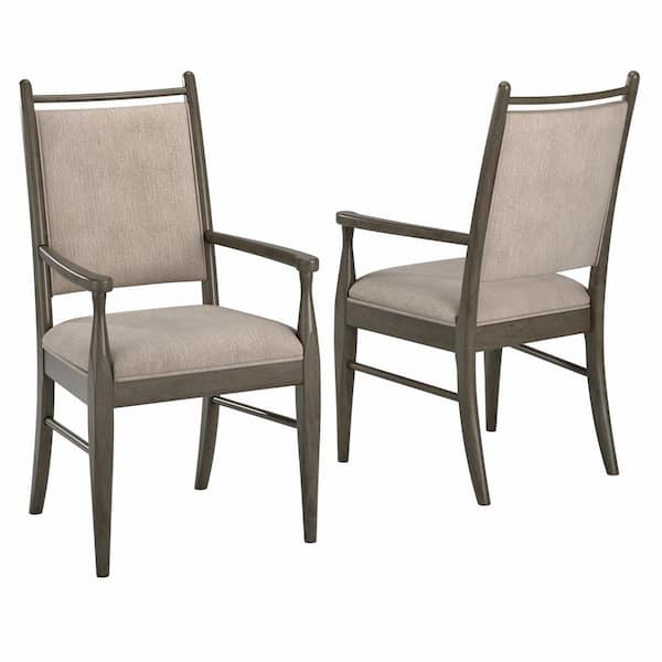 Gray Wood Finish Beige Fabric Armchair (Set of 2)