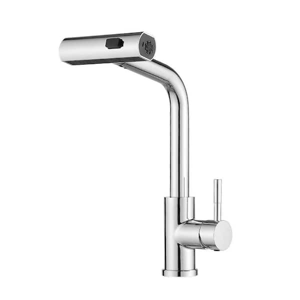 Single Handle Pull Out Sprayer Kitchen Faucet 360° Spout Swivel Pull Out Basin Taps with 14.5 in Polished Chrome