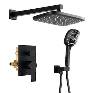 Single-Handle 3-Spray Square Brass Shower Faucet with Hand Shower and 10 in. Shower Head in Matte Black (Valve Included)