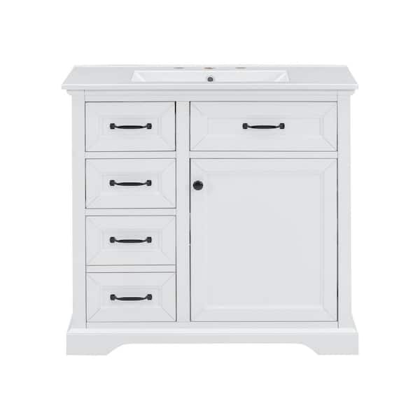 Ziyudura 36 in. Single Sink Freestanding White Bath Vanity with