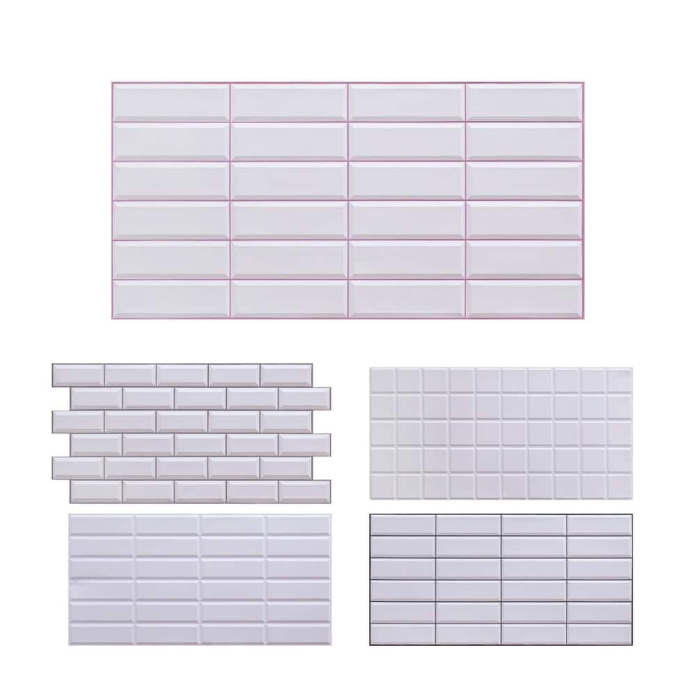 3 ft. x 1 1/2 ft. x 3/16 in. White Tile Pink Seam 3D PVC Wall Panels for In