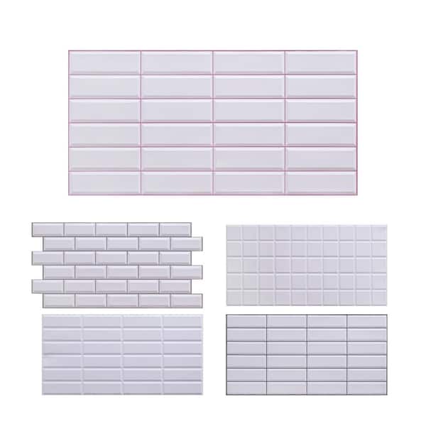 FINECRAFT DECOR 3 ft. x 1 1/2 ft. x 3/16 in. White Tile Pink Seam 3D PVC Wall Panels for Interior Decor (10-Pack)