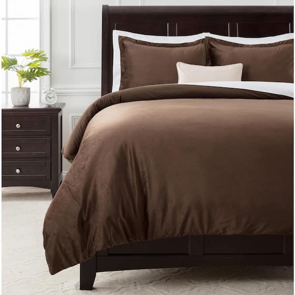 CHANASYA Chanasya Velour Mink Solid Color Velvet Bedding Reversible Microfiber Duvet Cover Set, Queen