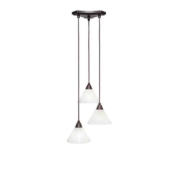 Condor 3 Light Dark Granite, Cluster Pendant Light with 7 in. Gold Ice Glass Shades, No bulbs included