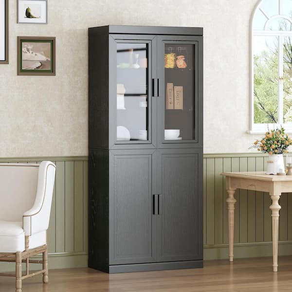 Black Wood 31 in. Buffet Sideboard Kitchen Storage Pantry Cabinet with Adjustable Shelves