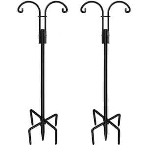 76 in. Black Metal Outdoor Bird Feeder Pole with 5-Prongs Base Heavy Duty Garden Hook Outdoor 2-Packs