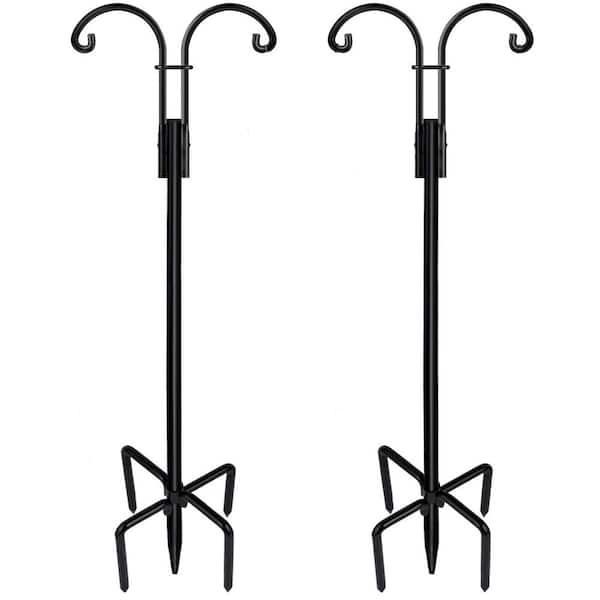 76 in. Black Metal Outdoor Bird Feeder Pole with 5-Prongs Base Heavy Duty Garden Hook Outdoor 2-Packs