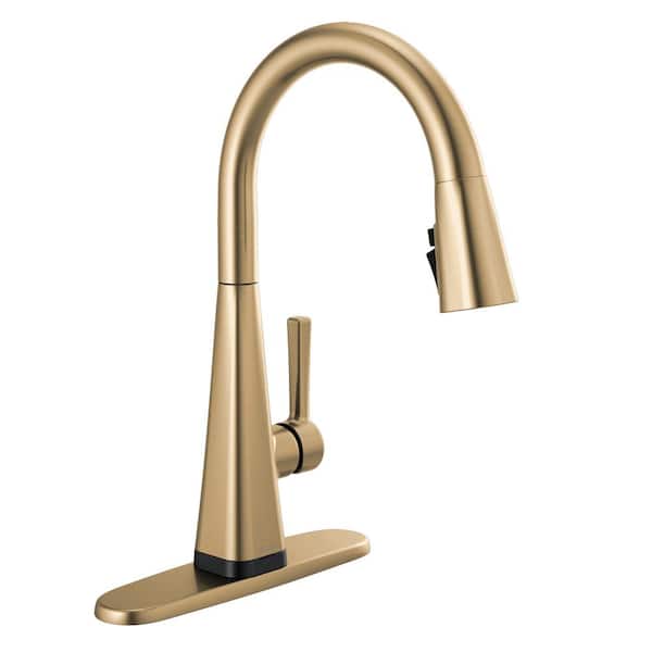 Delta Lenta Touch Single-Handle Pull-Down Sprayer Kitchen Faucet with ShieldSpray Technology in Champagne Bronze