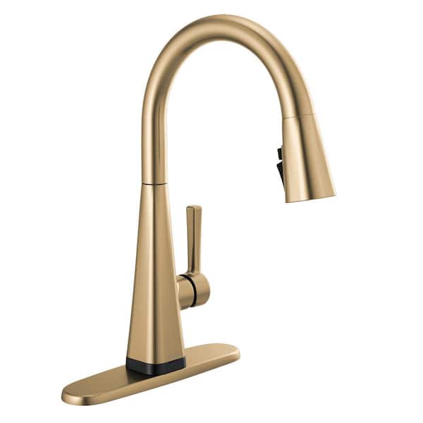 Delta Lenta Gold Touch Single-Handle Pull-Down Sprayer Kitchen Faucet with ShieldSpray Technology in Champagne Bronze