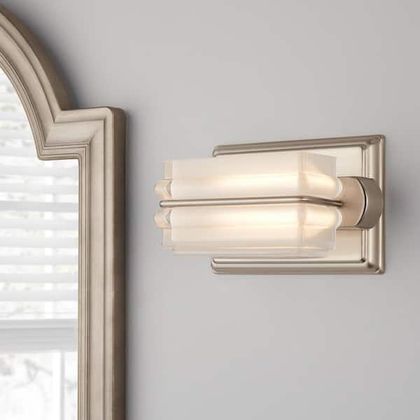 Saltarell 8-Watt Brushed Nickel LED Wall Sconce with Clear Etched Glass 