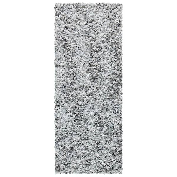 SAFAVIEH Rio Shag Gray/Ivory 2 ft. x 6 ft. Solid Runner Rug