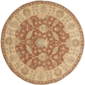 Antiquity Brown/Taupe 4 ft. x 4 ft. Round Border Area Rug