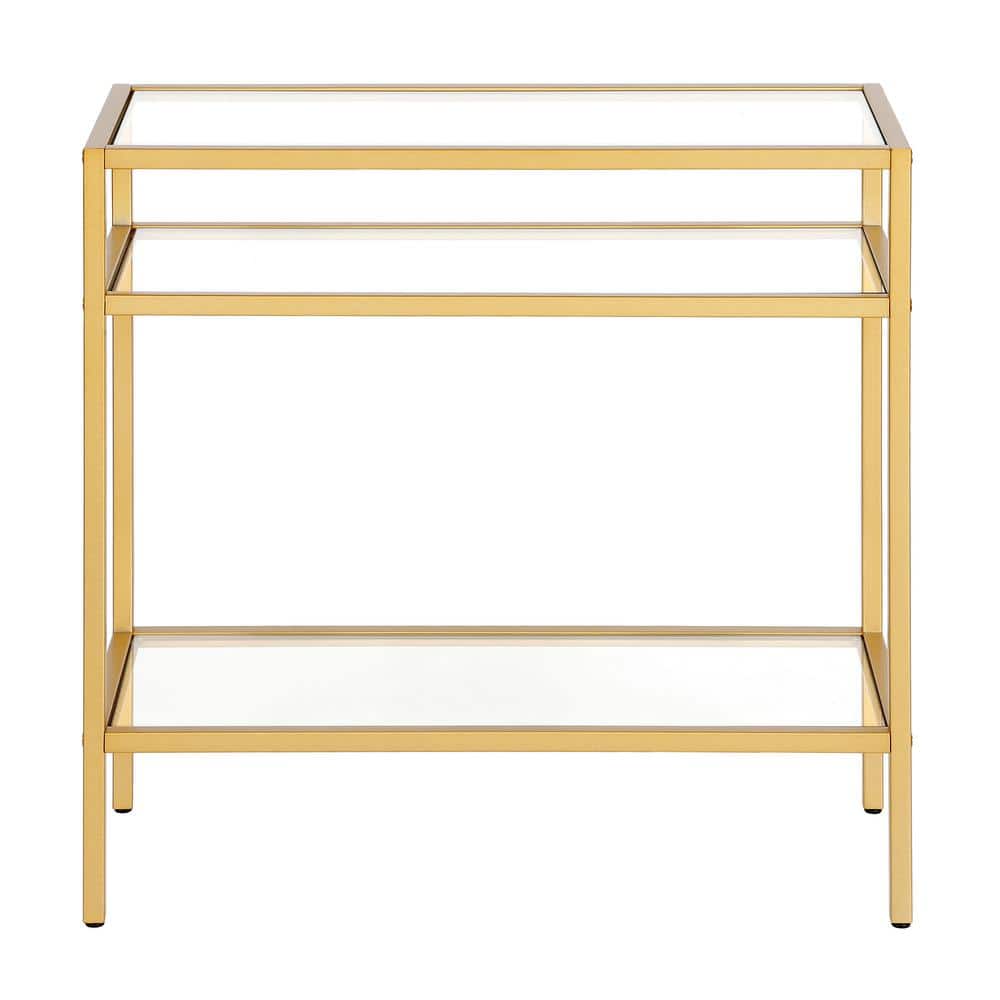 Sivil 24" Gold Glass and Metal Rectangular Side Table