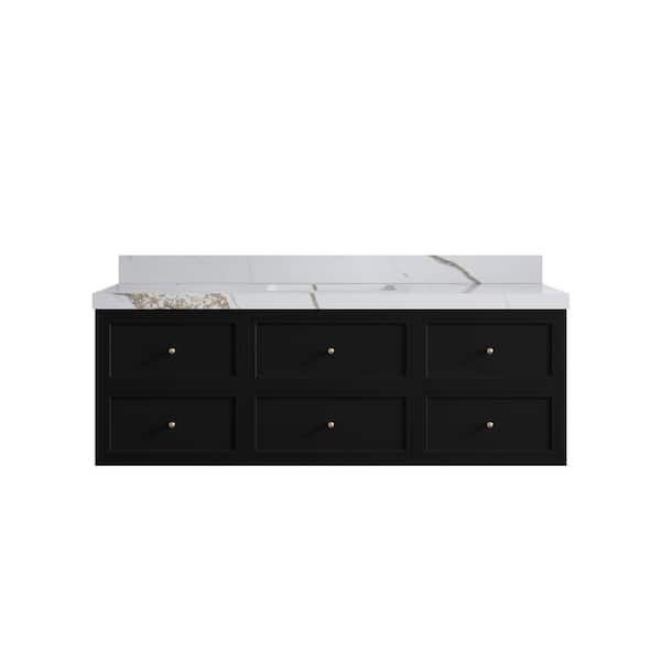 Willow Collections Roswell 60 in. Single Sink Freestanding Black Bath Vanity with Calacatta Gold Qt. Top Unassembled