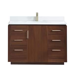 San 48 in.W x 22 in.D x 33.8 in.H Single Sink Bath Vanity in Natural Walnut with White Composite Stone Top