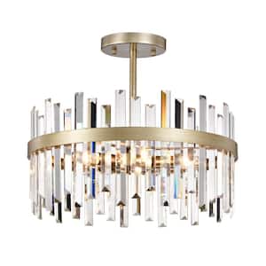 Celina 18.5 in. 5-Light Brushed Silver-Ish Champagne Drum Crystal Glass Semi- Flush Mount with No Bulbs Included