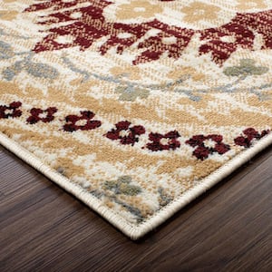 Camel Gray and Rust 2 ft. X 3 ft. Unthemed Loomed Floral Rectangle Polypropylene Area Rug