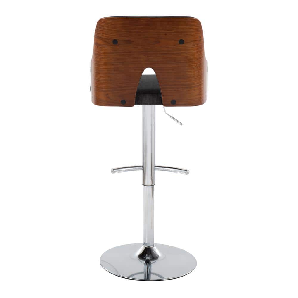 Stella Adjustable Gray Fabric and Walnut Wood Swivel Barstools
