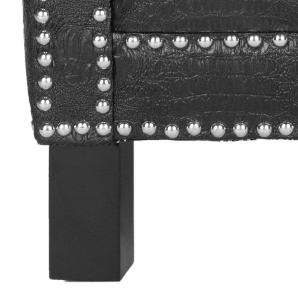 Black Crocodile Leather and Wood Accent Chair