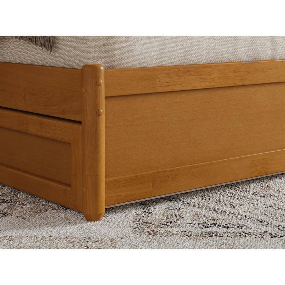 Light Toffee Queen Wood Platform Bed with Trundle and Headboard