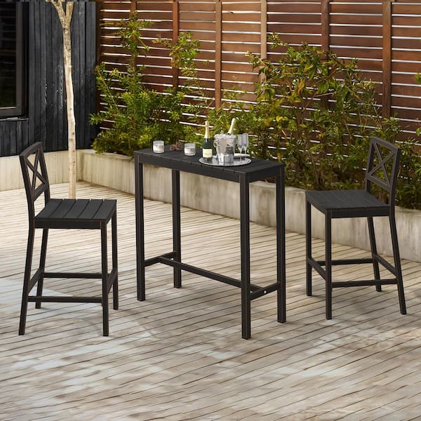 LUE BONA Humphrey 6 Piece 39 in Black Aluminum Outdoor Patio Dining Set Bar Table Plastic Top With Armless Bar Stools