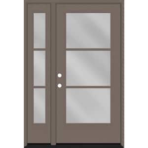 Legacy 53 in. x 80 in. Icon 3 Lite Modern Clear Glass RHIS Kindling Mahogany Fiberglass Prehung Front Door w/14in.SL