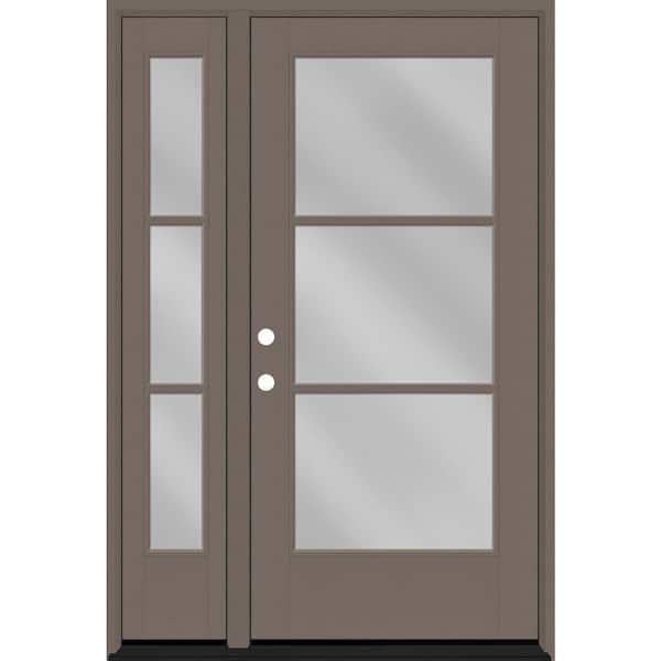Steves & Sons Legacy 53 in. x 80 in. Icon 3 Lite Modern Clear Glass RHIS Kindling Mahogany Fiberglass Prehung Front Door with 14in.SL