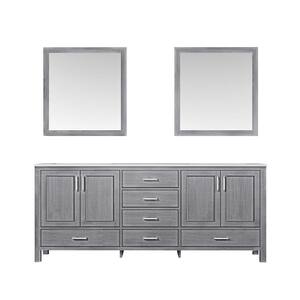 80 in. Double Bath Vanity in Distressed Grey w/White Carrera Marble Top w/White Square Sinks and 30 in. Mirrors