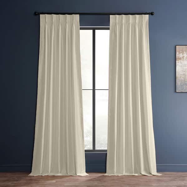 Exclusive Fabrics & Furnishings Off White Textured Pinch Pleat Blackout Curtain - 25 in. W x 96 in. L (1 Panel)