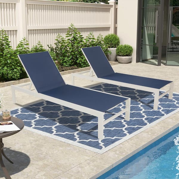 ULAX FURNITURE 2-Piece Navy Adjustable Aluminum Outdoor Chaise Lounge