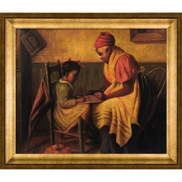 LA PASTICHE Playing Checkers by Harry Roseland Athenian Gold Framed Typography Oil Painting Art Print 25 in. x 29 in.